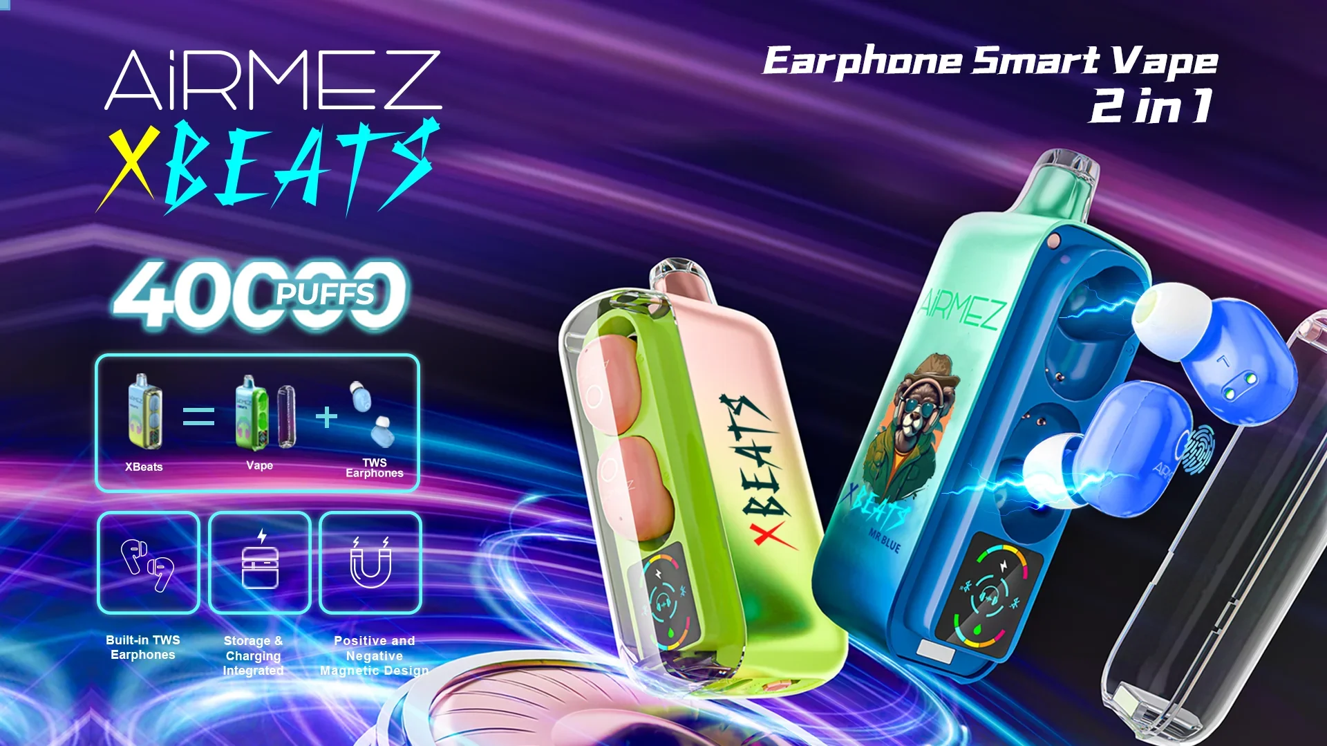 Airmez Xbeats 2 in 1 40K disposable vape promotional image