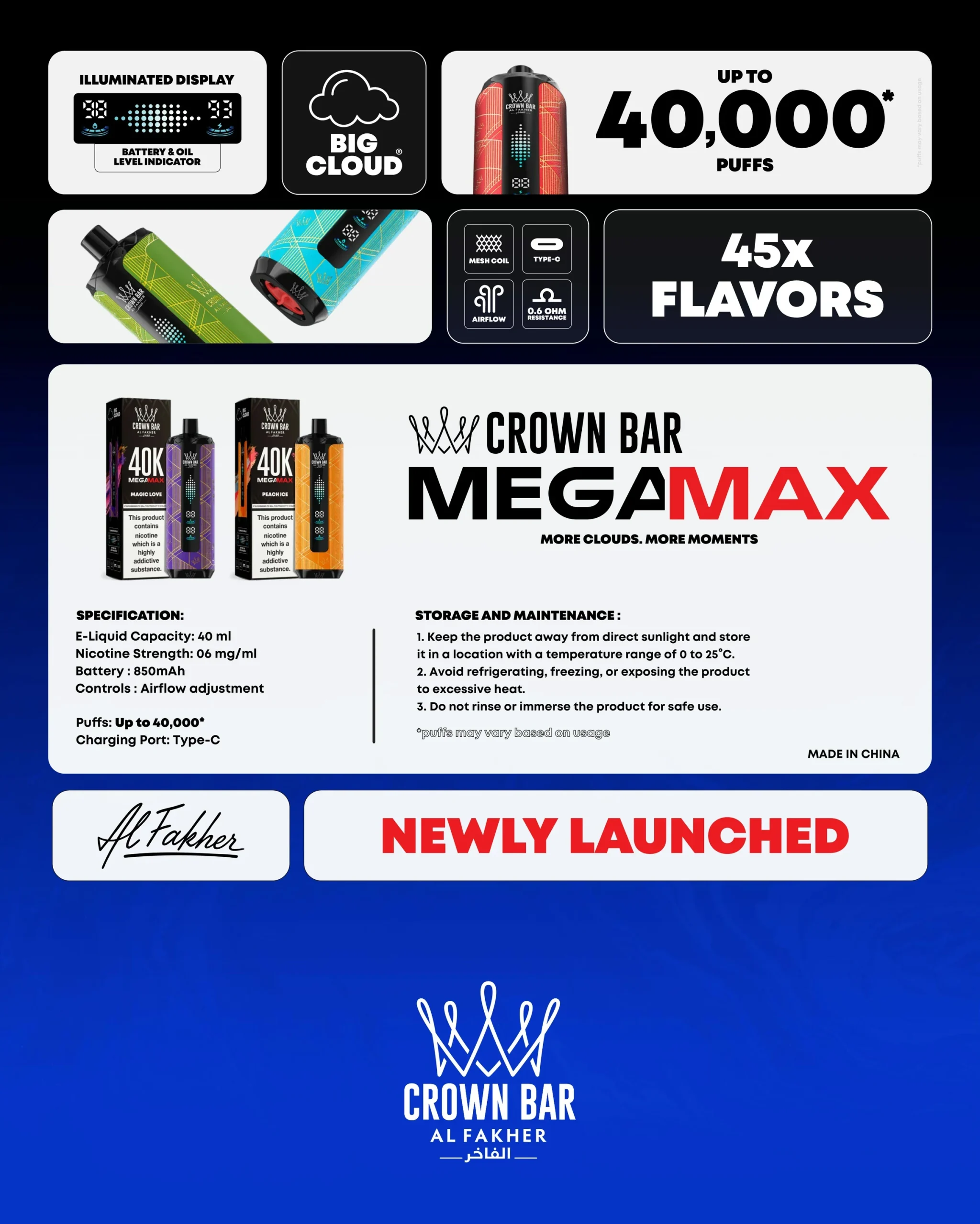 Al Fakher Mega Max 40000 specifications and product features