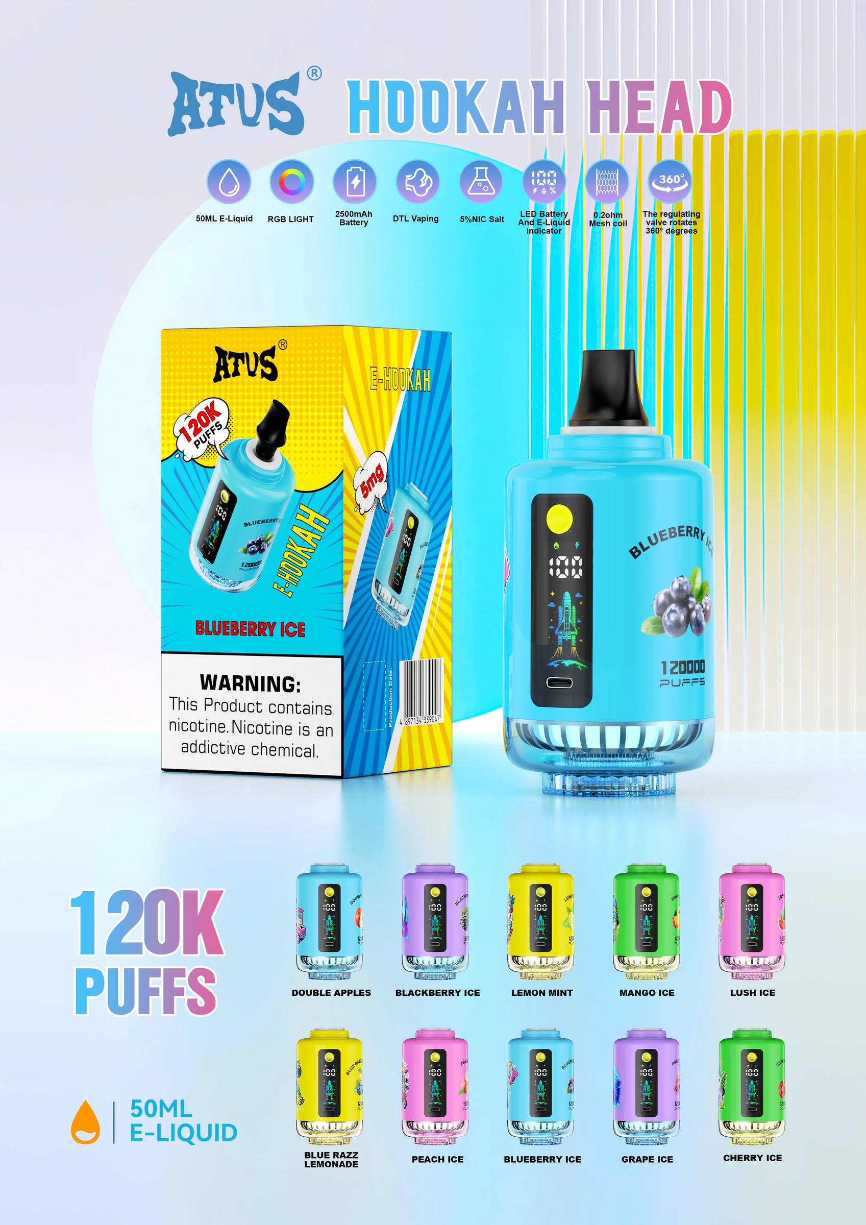 ATVS 120K Shisha Head ten flavour selection