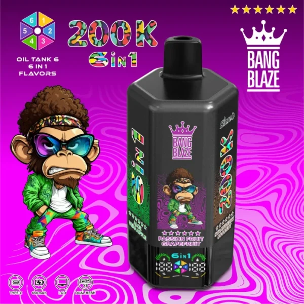 Bang Blaze 200K 6 in 1 Banana Ice Aloe Vera Apple Passion Fruit Grapefruit Strawberry Coconut Strawberry Watermelon Bubblegum Watermelon Lime Ice flavor