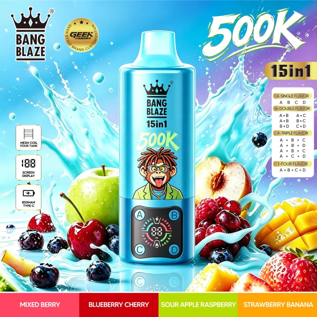 BANG multi-flavor disposable with Mixed Berry, Blueberry Cherry, Sour Apple Raspberry, Strawberry Banana