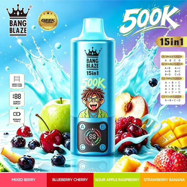 BANG multi-flavor disposable with Mixed Berry, Blueberry Cherry, Sour Apple Raspberry, Strawberry Banana