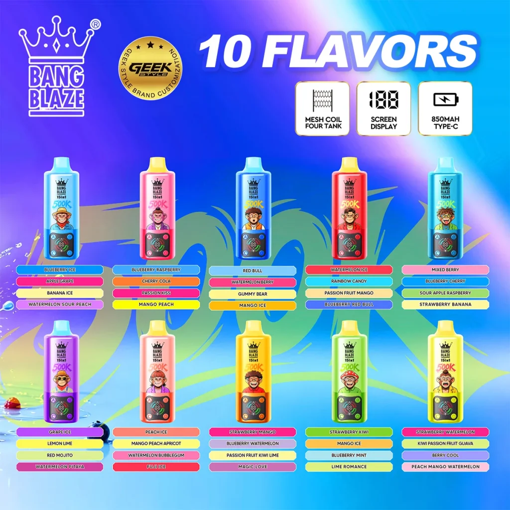 Bang Blaze 500K 15 in 1 flavor combinations chart