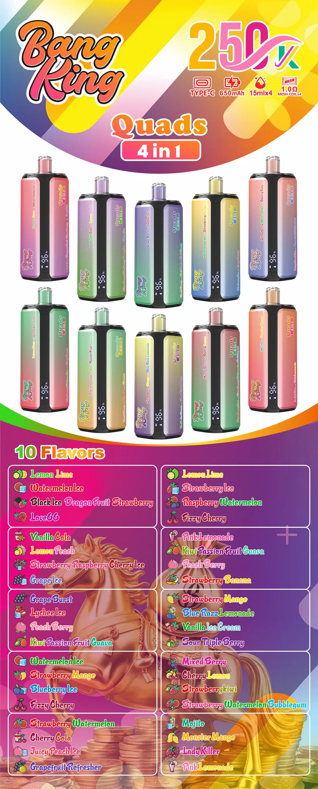 Bang King 250K 4 in 1 vape flavor selection