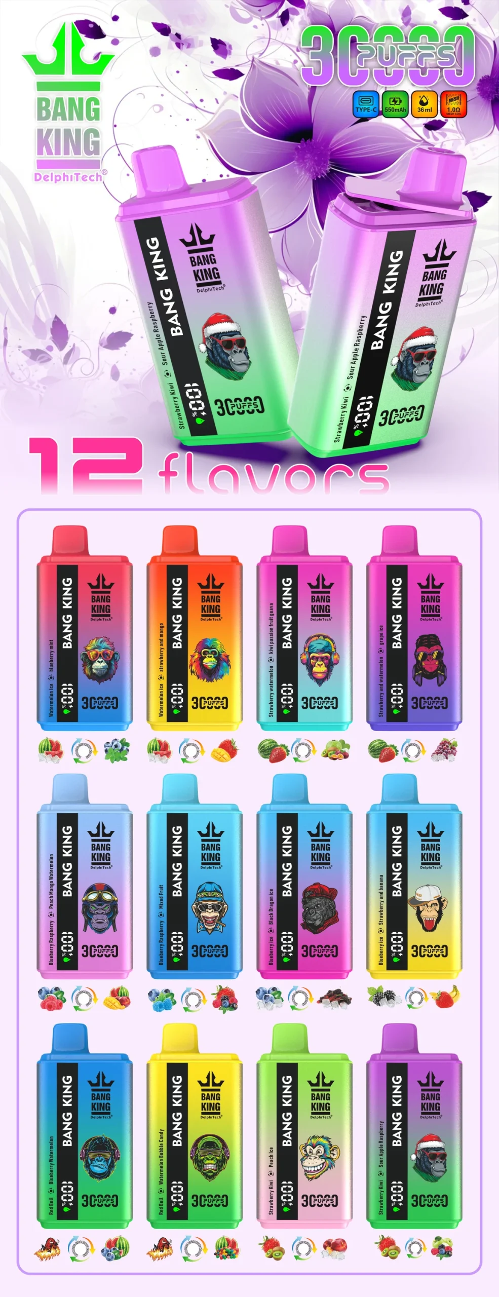 Bang King 30K vape flavor selection