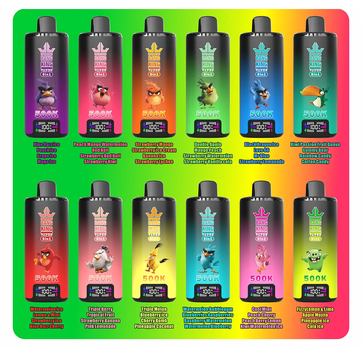 Bang King 500K 8 in 1 vape flavor selection