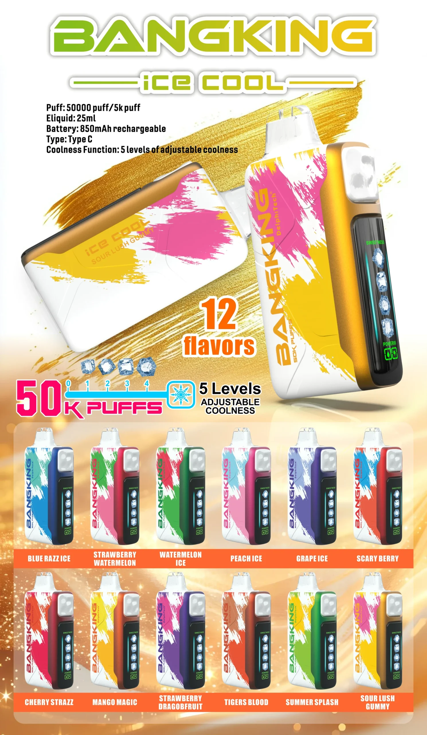 Bang King 50K Ice Cool vape flavor selection