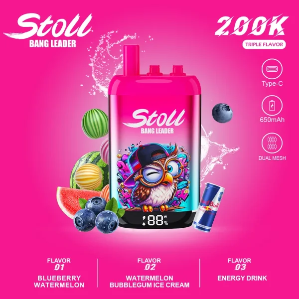 Bang Leader 200K 3 in 1 Blueberry Watermelon Bubblegum Ice Cream Energy Drink flavor