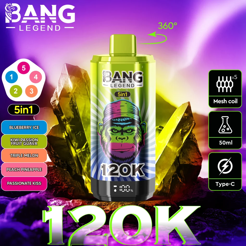 Bang Legend 120K 5 in 1 Blueberry Ice Kiwi Passion Fruit Guava Triple Melon Peach Pineapple Passionate Kiss flavor