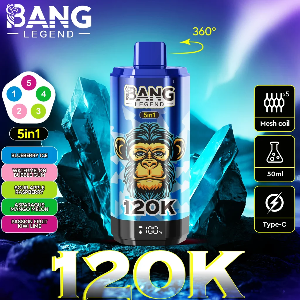 Bang Legend 120K 5 in 1 Blueberry Ice Watermelon Bubble Gum Sour Apple Raspberry Asparagus Mango Melon Passion Fruit Kiwi Lime flavor