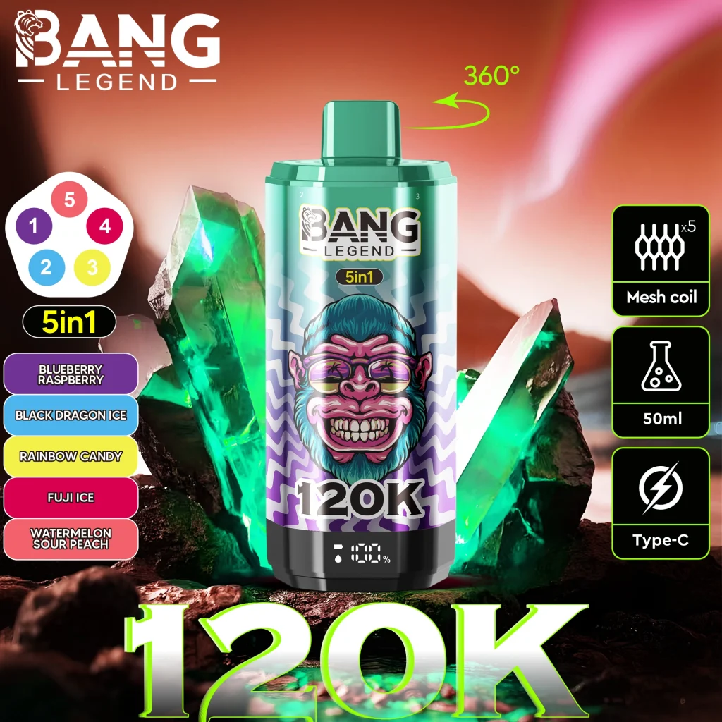 Bang Legend 120K 5 in 1 Blueberry Raspberry Black Dragon Ice Rainbow Candy Fuji Ice Watermelon Sour Peach flavor