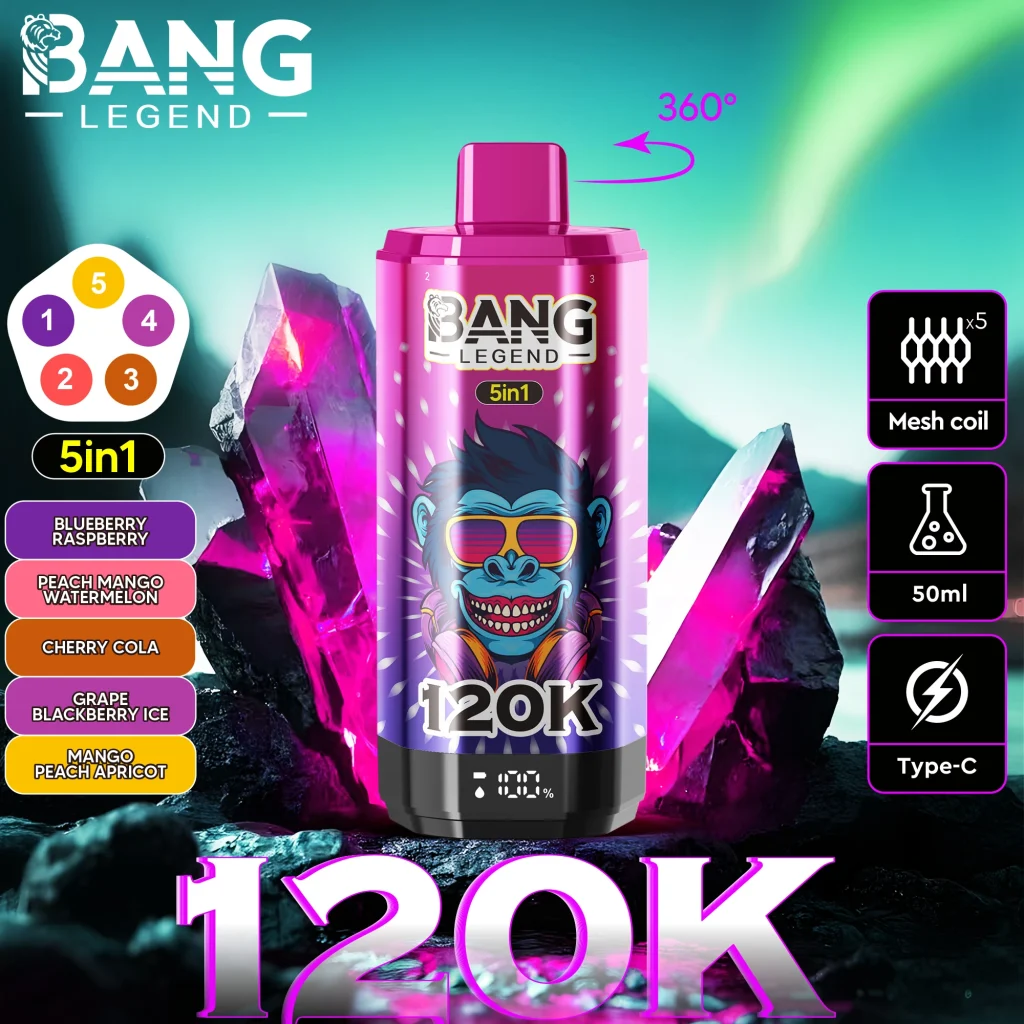 Bang Legend 120K 5 in 1 Blueberry Raspberry Peach Mango Watermelon Cherry Cola Grape Blackberry Ice Mango Peach Apricot flavor