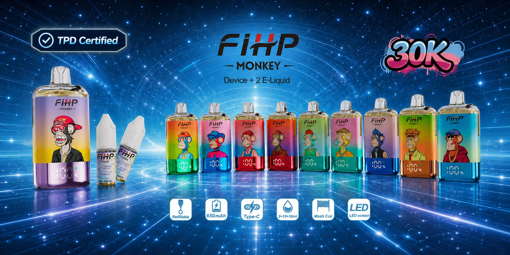 FIHP Monkey 30K | 30,000 Puffs, LED Display Disposable Vape