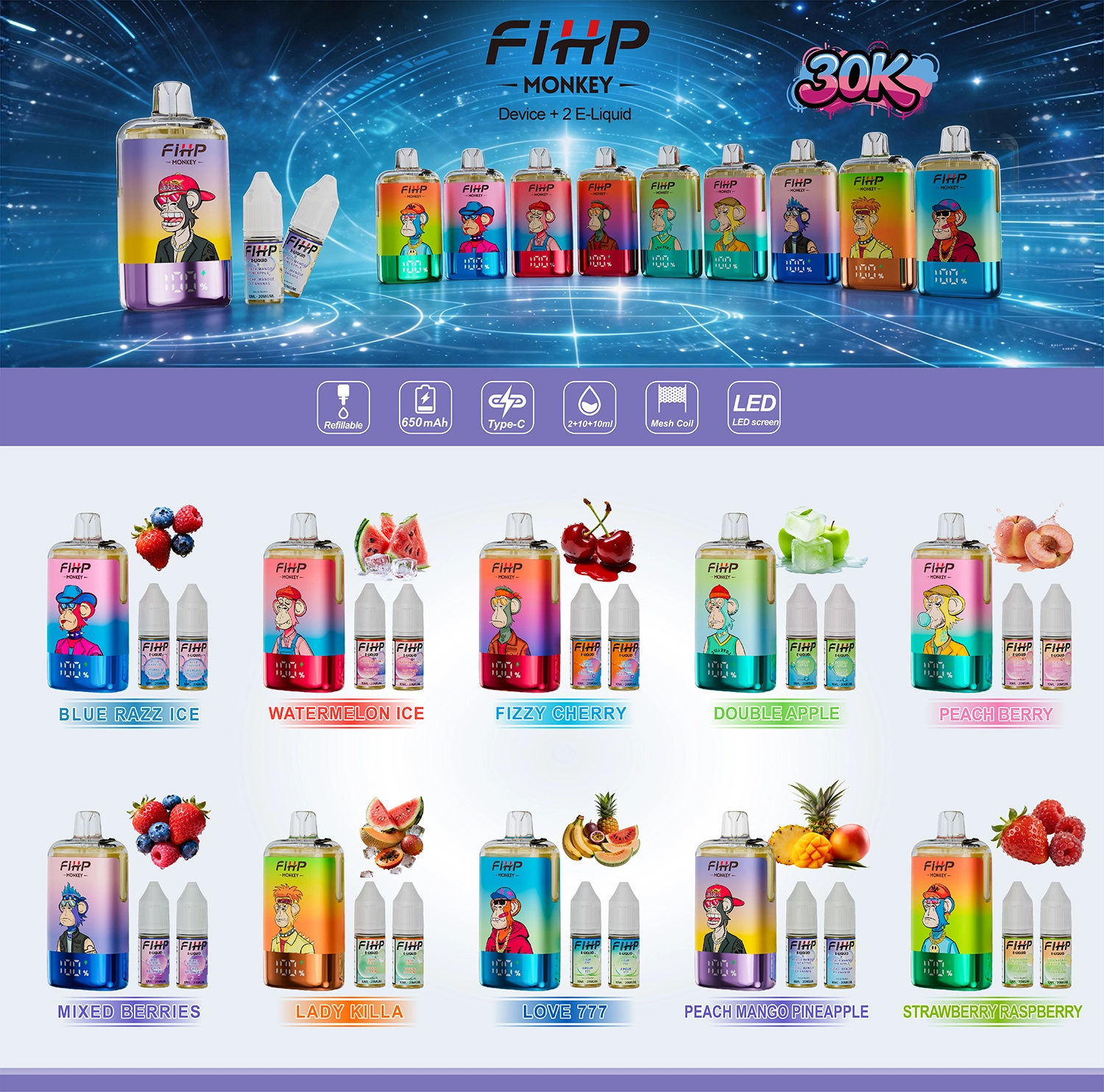 FIHP Monkey 30000 vape flavor selection