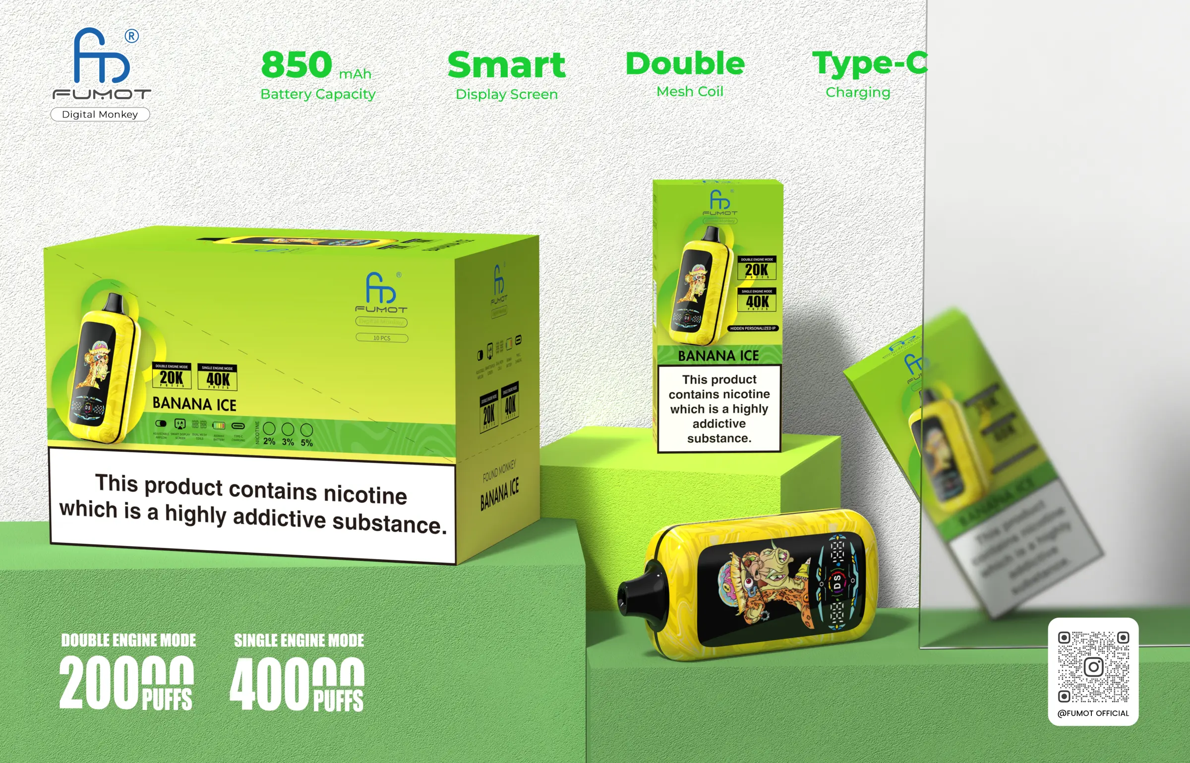 Image promotionnelle de la vape jetable Fumot Digital Monkey 40000