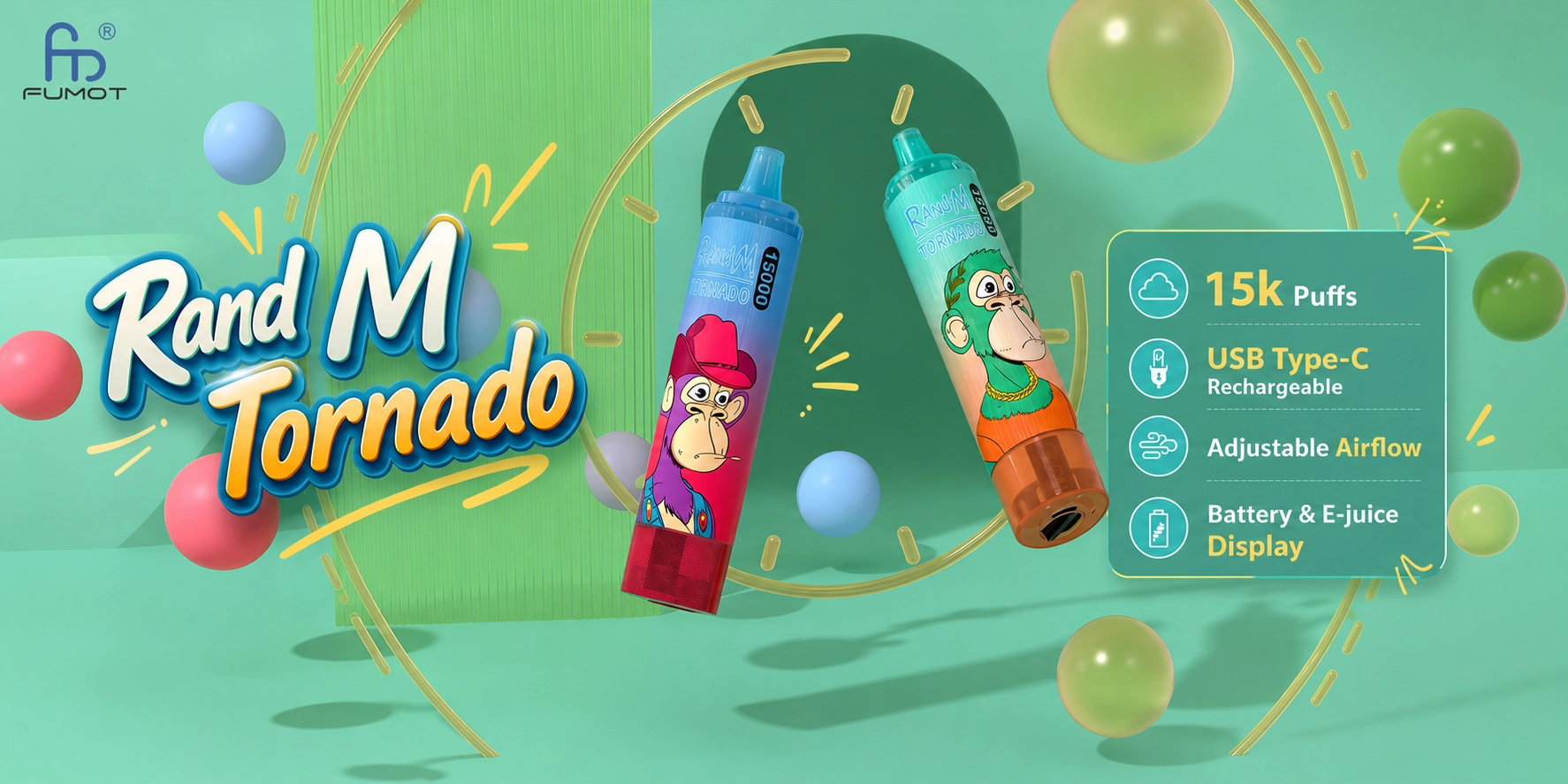 FUMOT RandM Tornado 15K | 15,000 Puffs, Mesh Coil Disposable Vape