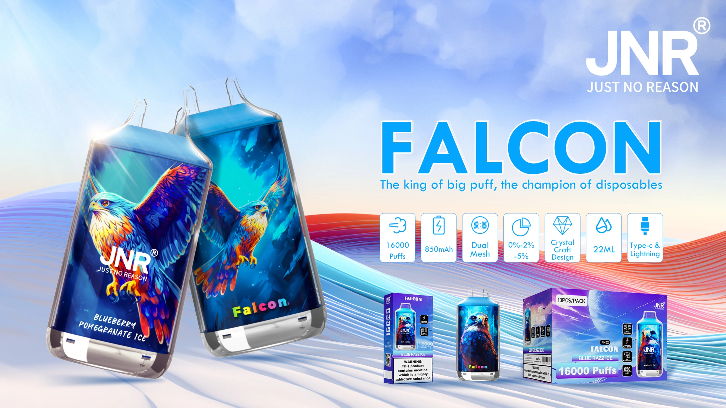 jnr falcon 16k disposable vape promotional image