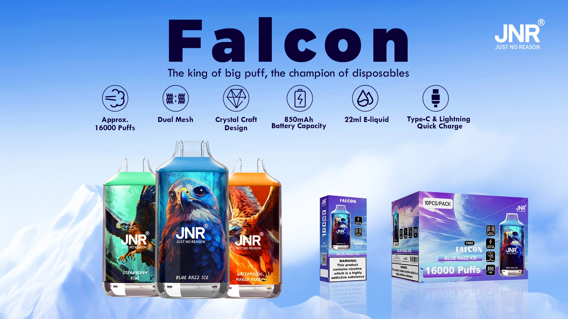 jnr falcon 16k disposable vape promotional image