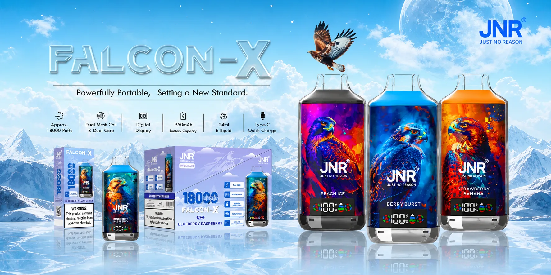JNR Falcon X 18K | 18,000 Puffs, Rechargeable Disposable Vape