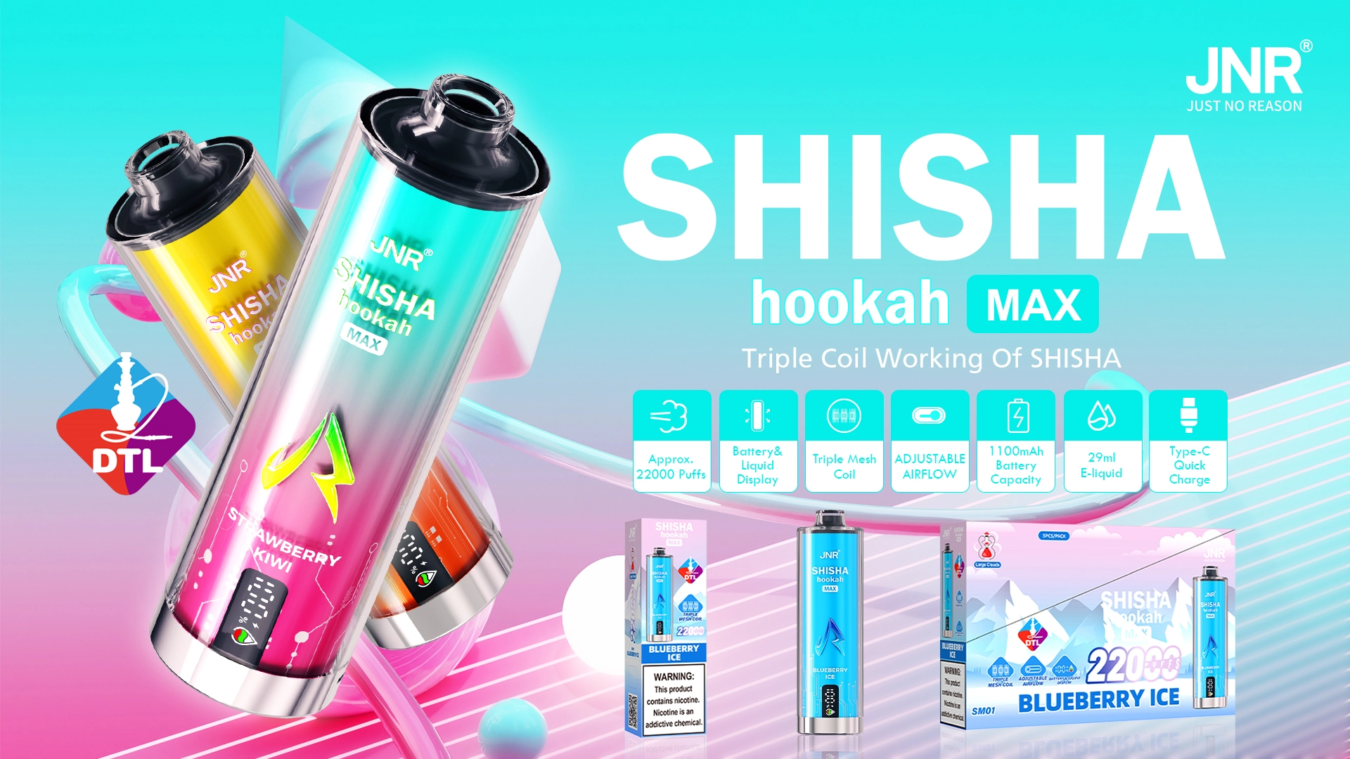 JNR Shisha Hookah Max 22000 disposable vape promotional image