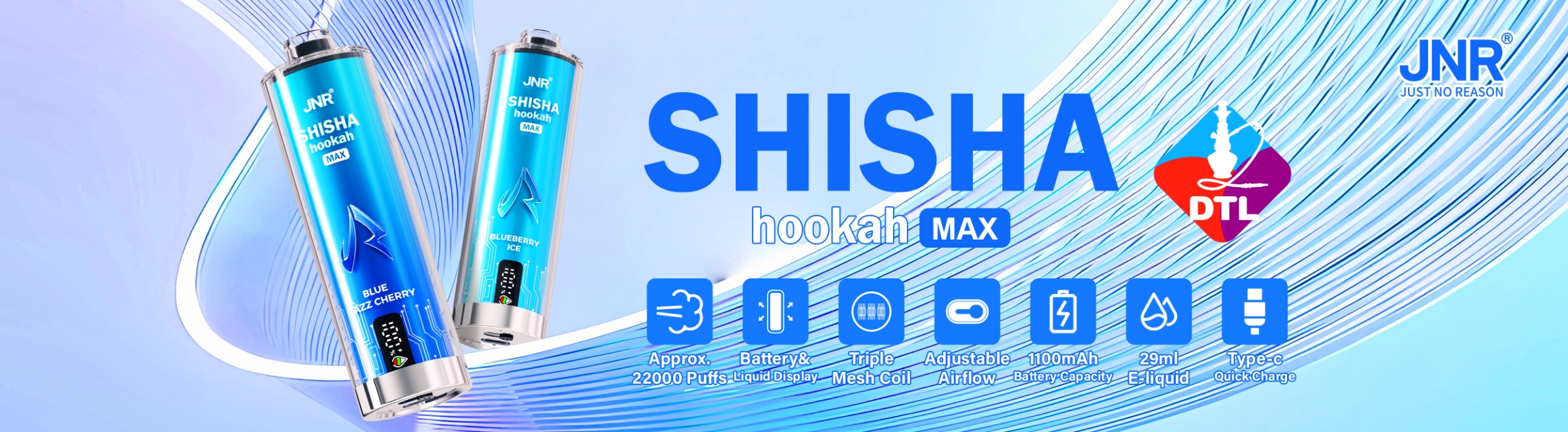 JNR Shisha Hookah Max 22000 disposable vape promotional image
