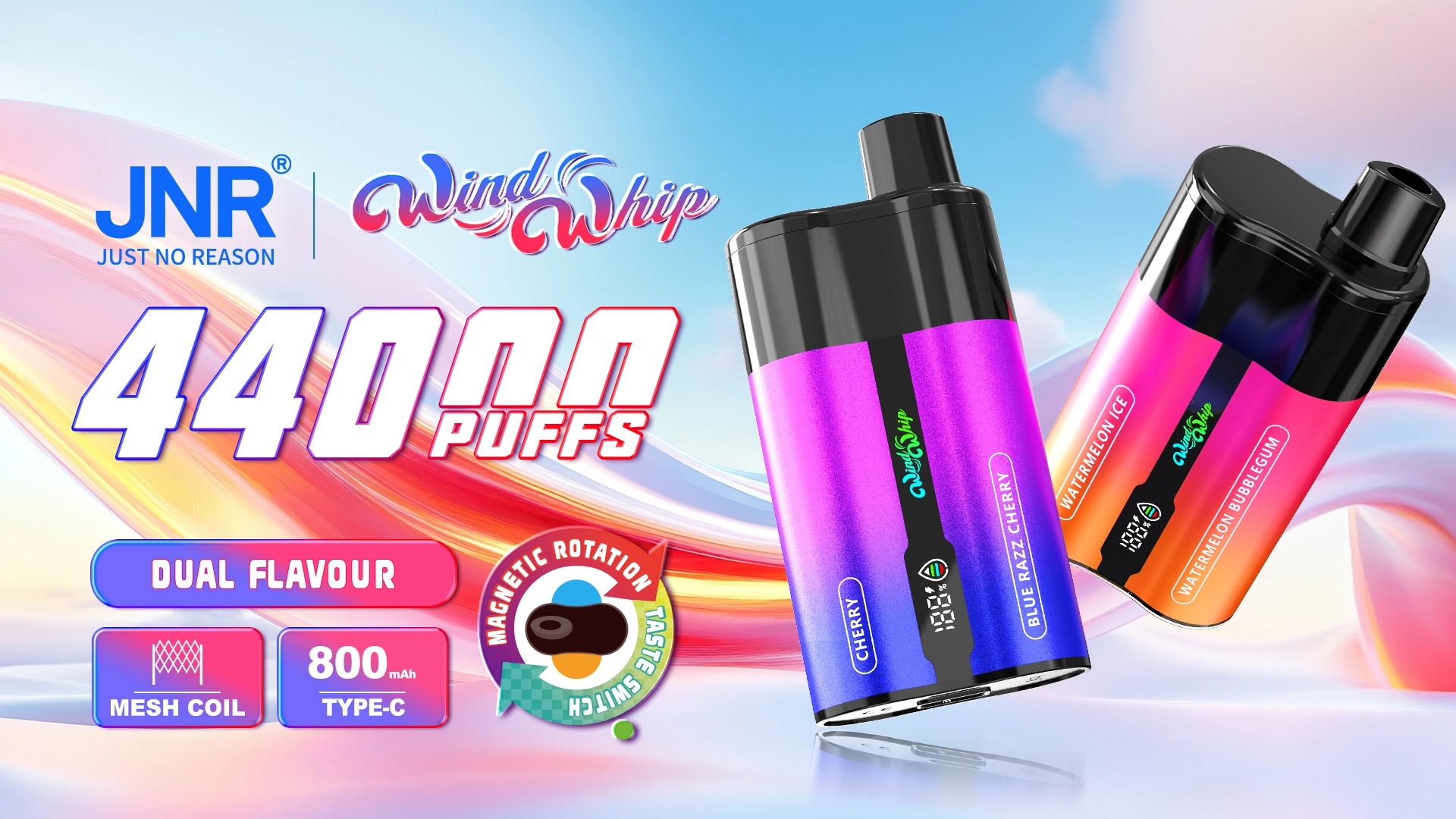 JNR Wind Whip 44000 disposable vape promotional image
