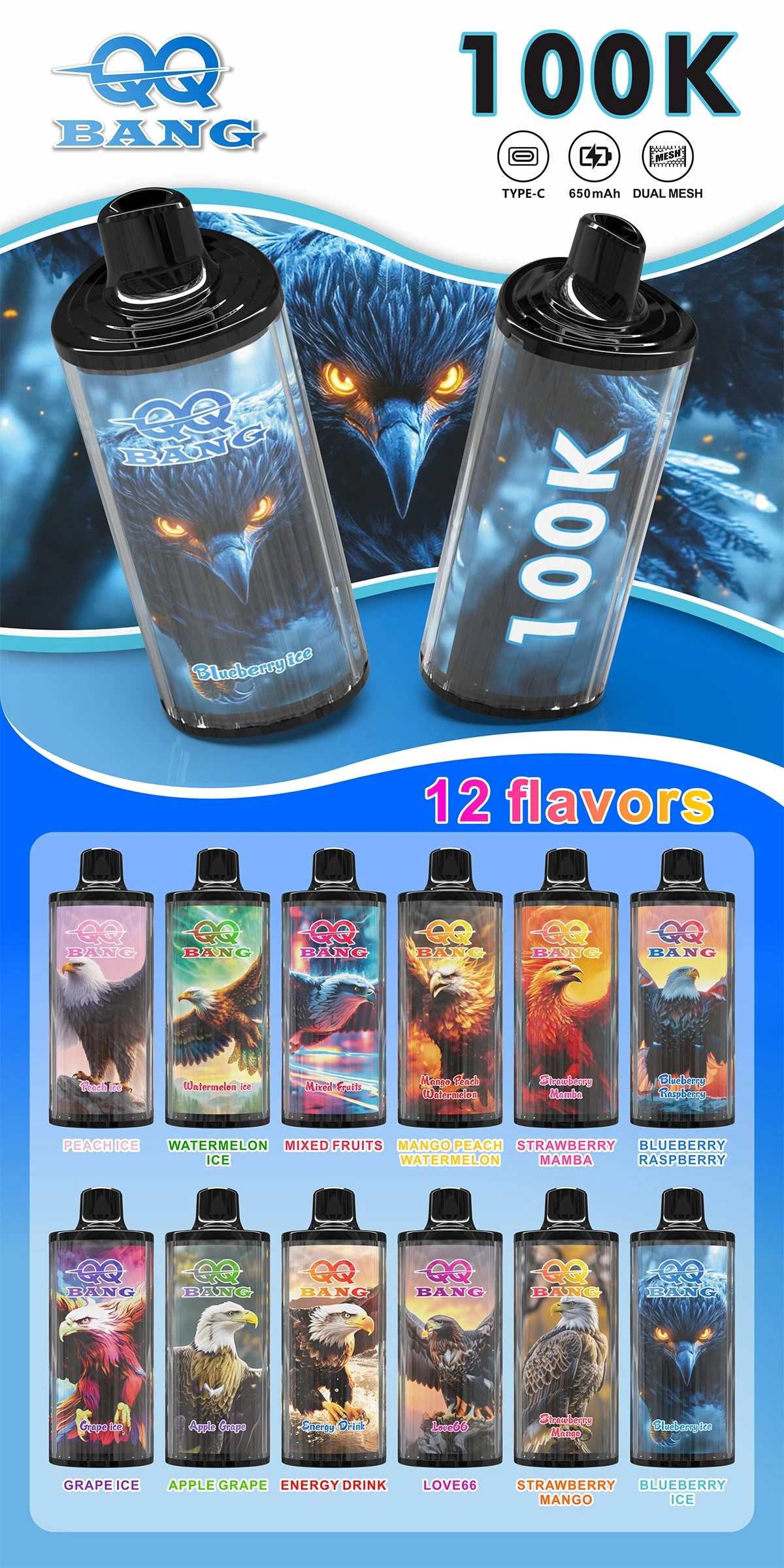 Geschmacksrichtungen des QQ Bang 100K Vape
