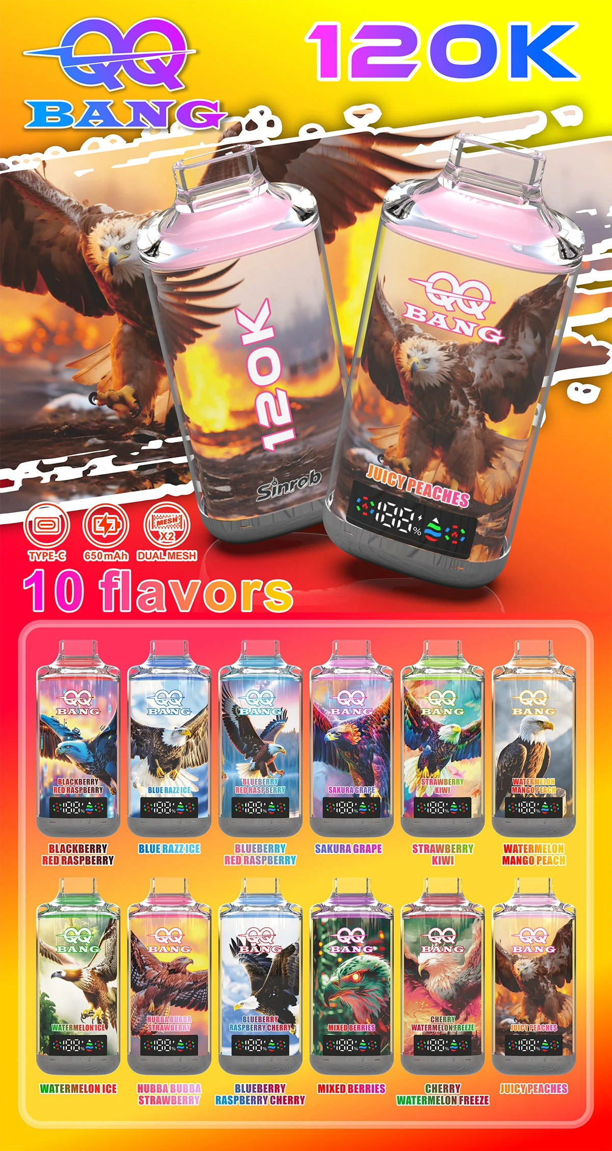 QQ Bang 120K vape flavor selection