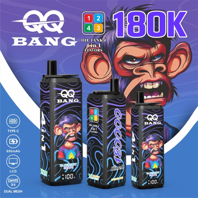 QQ Bang 180K 4 in 1 Banana Ice Watermelon Bubblegum Blueberry Grape Aloe Mango Melon flavor