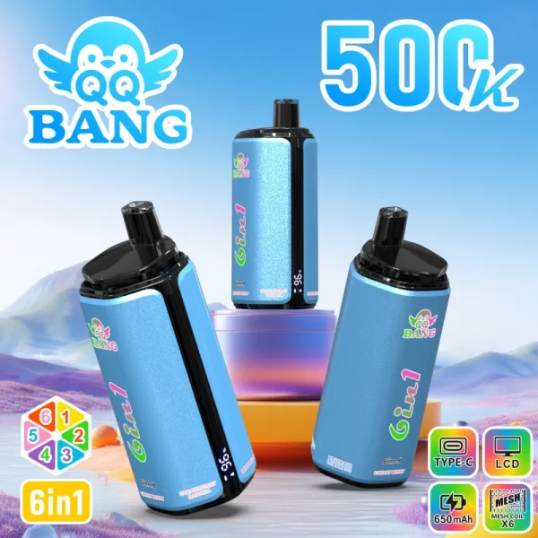qq bang 500k 6 in 1 Blueberry Lemonade, Cherry Berry, Strawberry Banana, Triple Melon, Peach Mango Pineapple, Watermelon flavor option