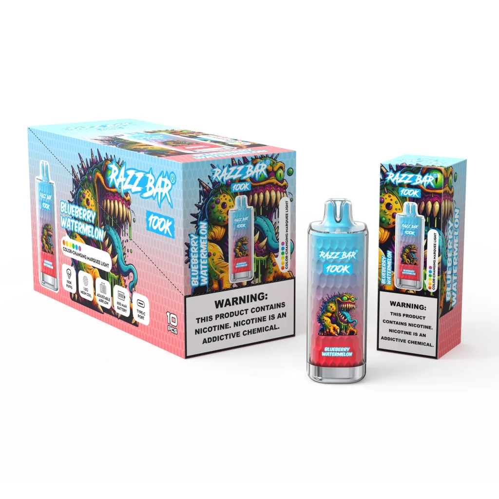 RAZZ BAR 100K Blueberry Watermelon flavour and packaging