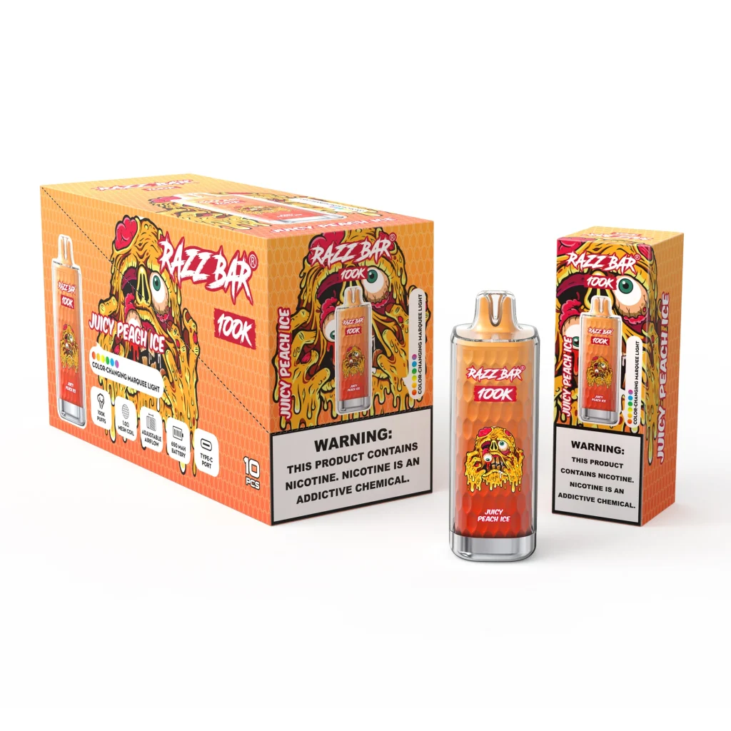 Juicy Peach Ice vape flavour and packaging