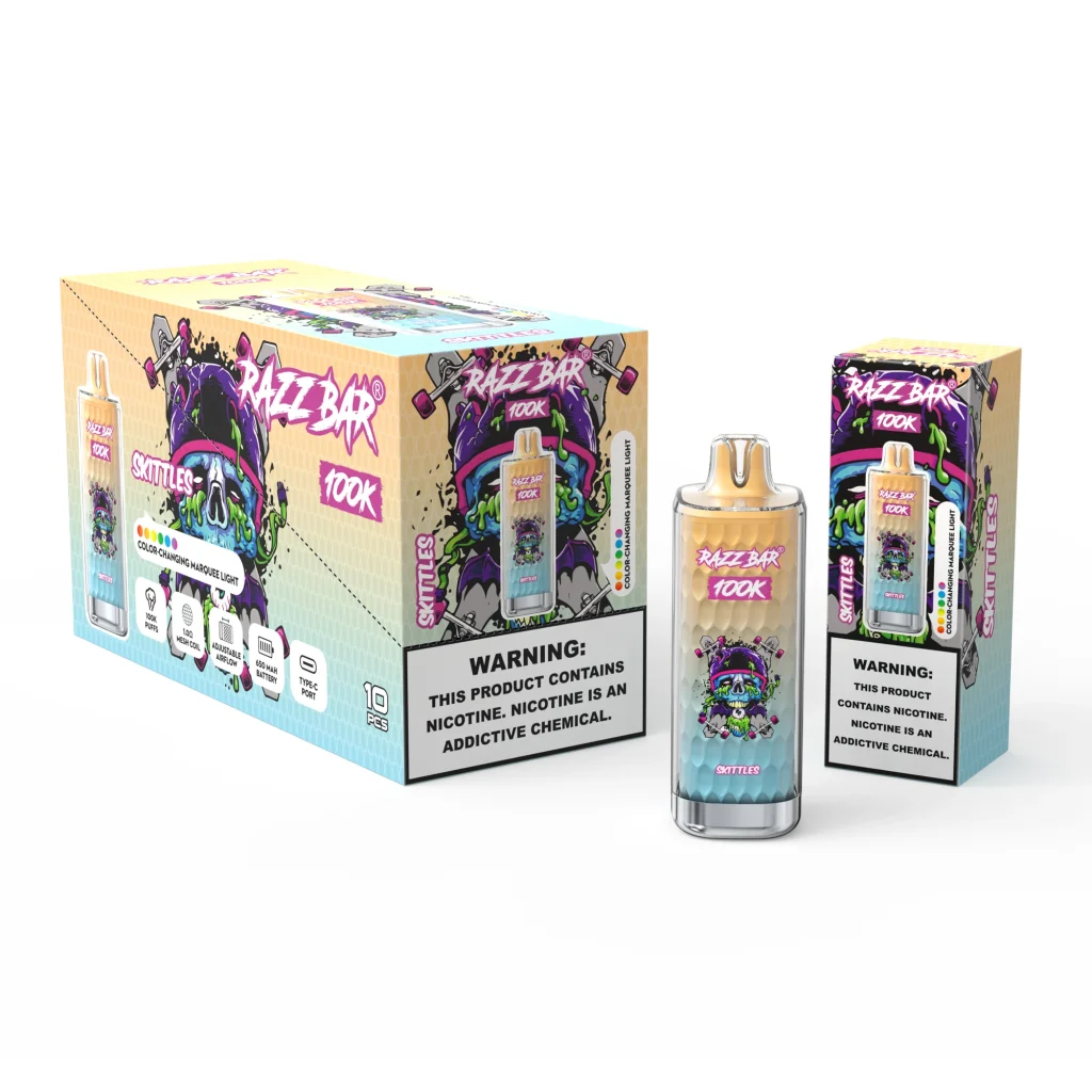 RAZZ BAR 100K Skittles flavour and packaging