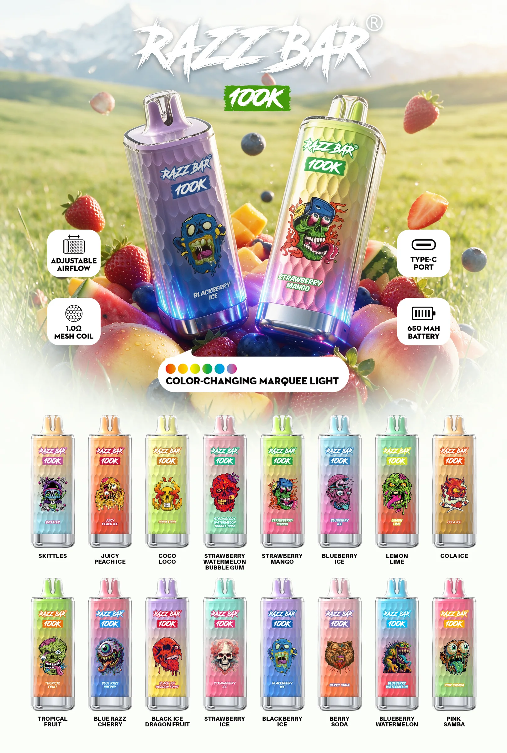 RAZZ BAR 100K sixteen flavour selection