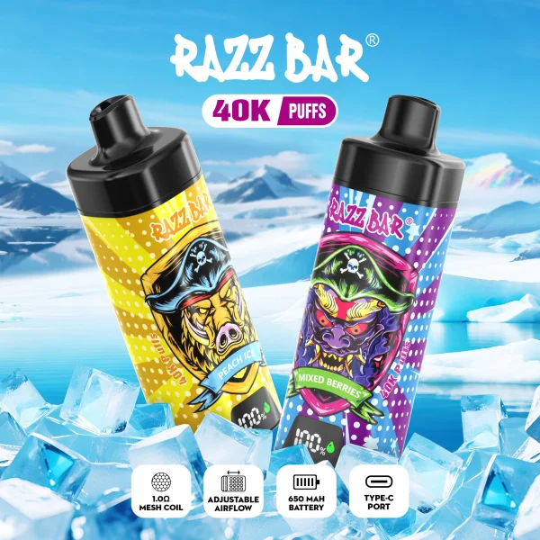 40k razz bar peach ice mixed berries dual device poster