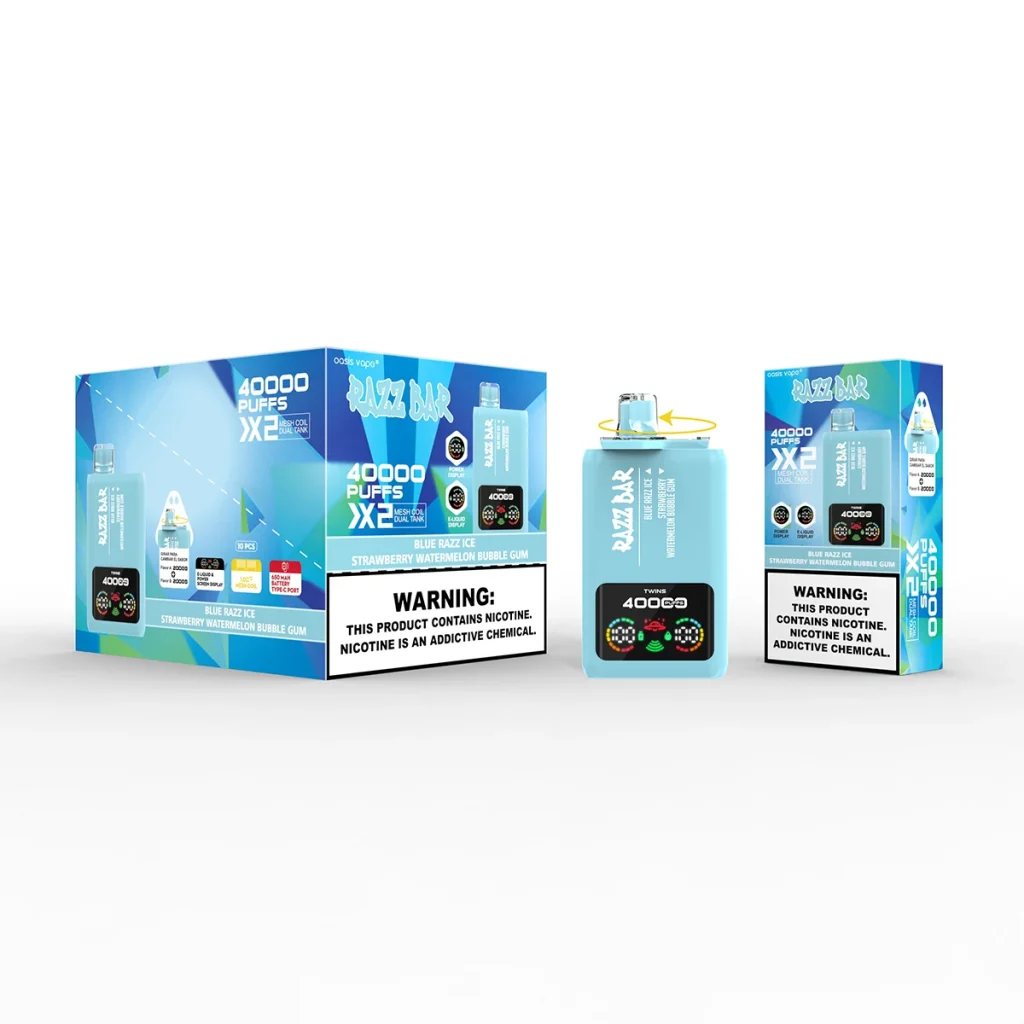 Razz Bar vape blue razz ice strawberry watermelon bubble gum packaging set