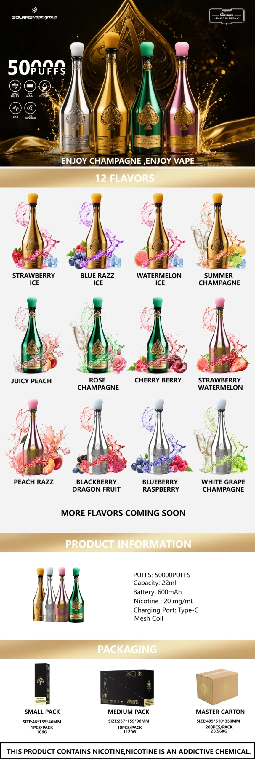 Solaris Armand de Brignac Champagne Vape 50000 vape flavor selection