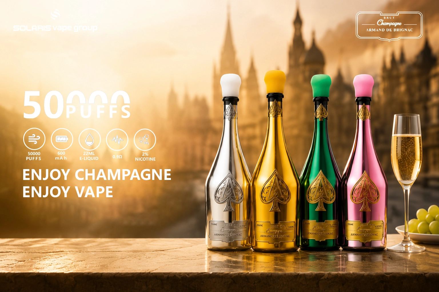 Solaris Armand de Brignac Champagne Vape 50000 disposable vape promotional image