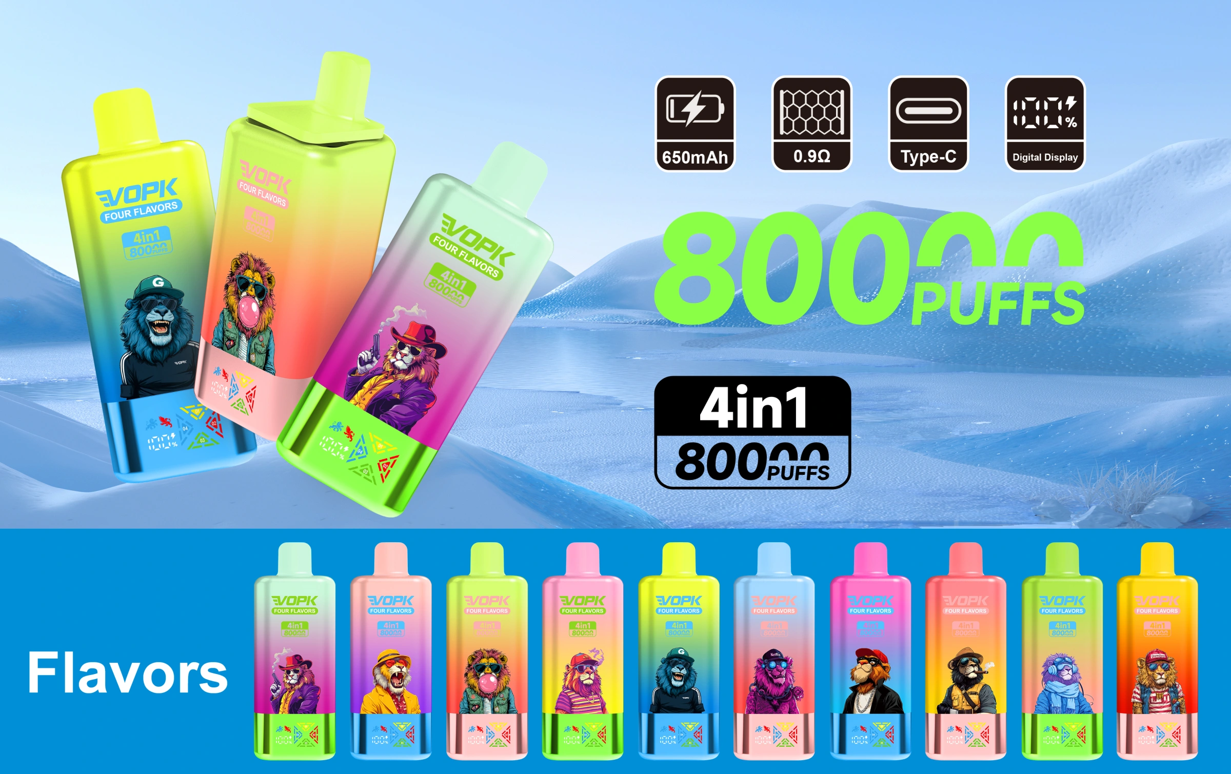 VOPK Four Flavors 80000 4 in 1 disposable vape promotional image