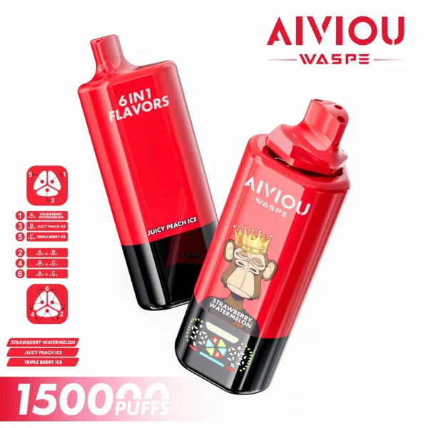 WASPE Aiviou 150K 6 in 1 Strawberry Watermelon & Juicy Peach Ice & Triple Berry Ice flavor