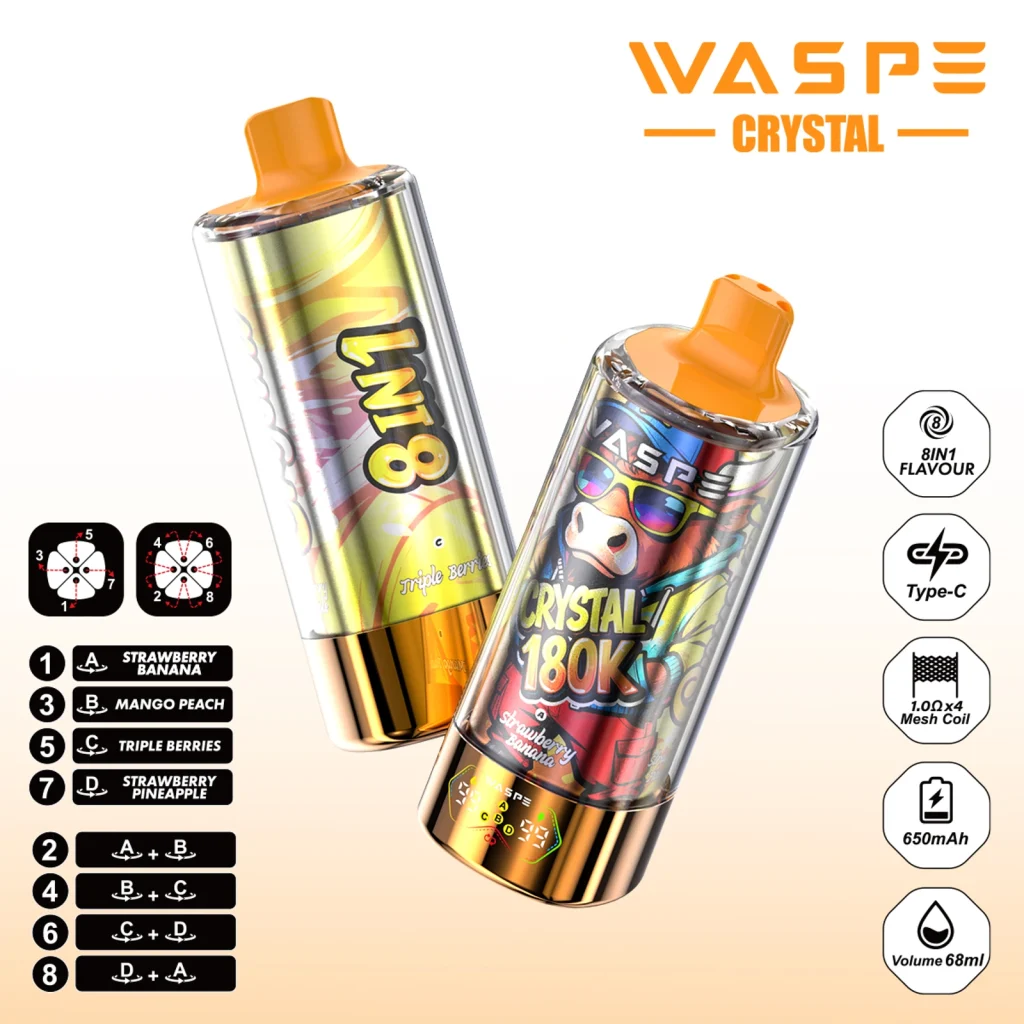 WASPE Crystal 180K 8 in 1 Blueberry Ice & Cherry Cola & Strawberry Vanilla & Lemon Cherry flavor