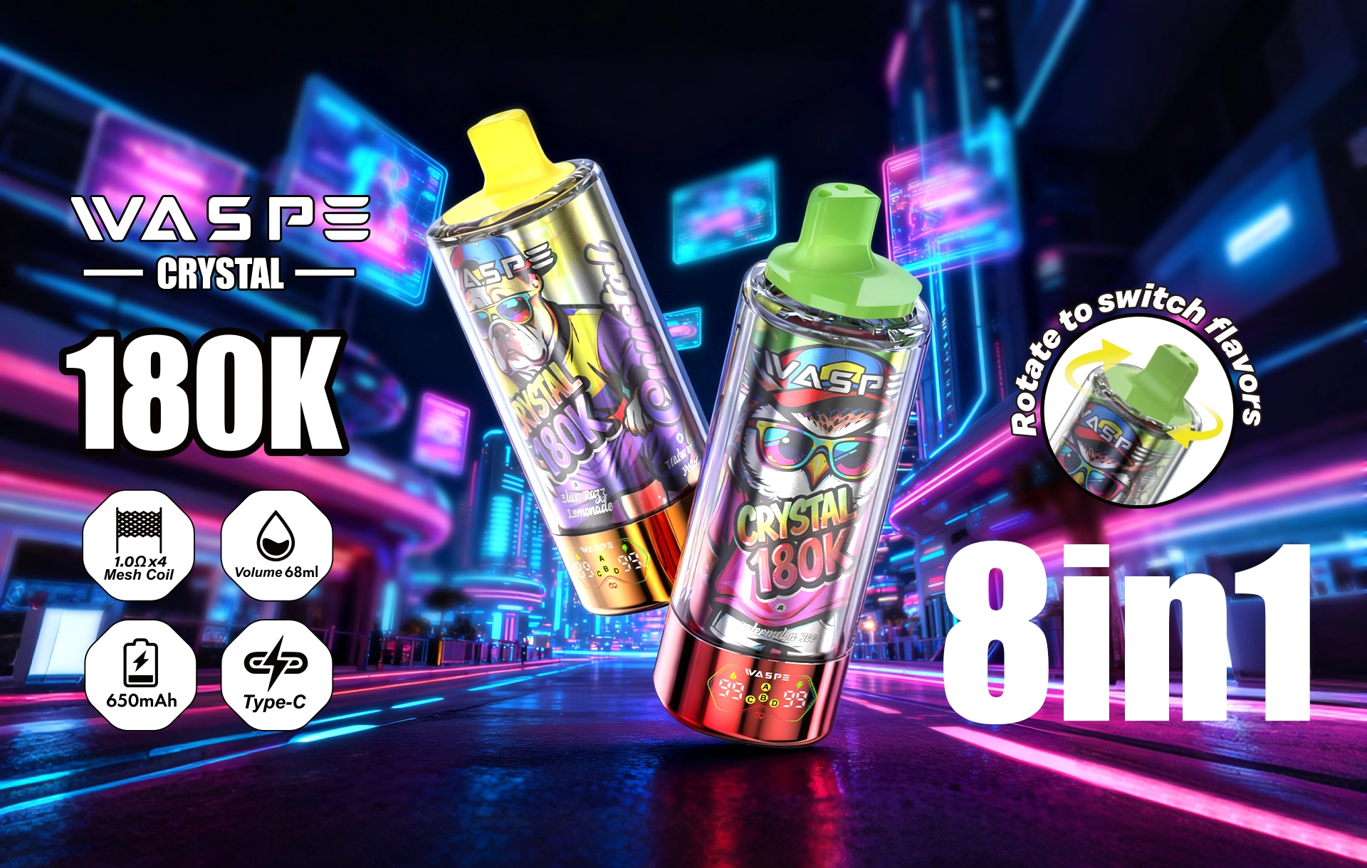 WASPE Crystal 180K 8 in 1 disposable vape promotional image